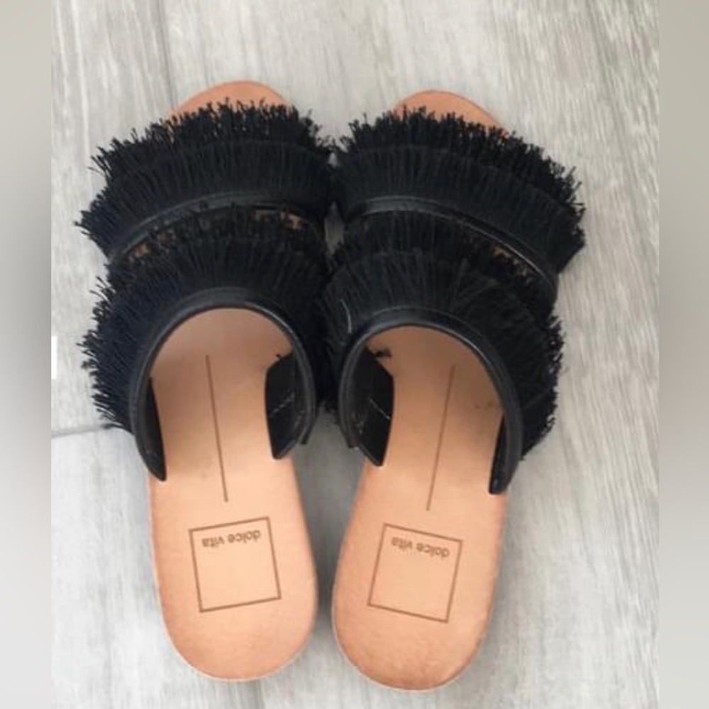 Dolce Vita Black Fringe Sandals